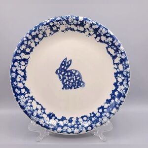 Vintage Tienshan Folk Craft Animals Bunny Dinner Plate, Blue Spongeware